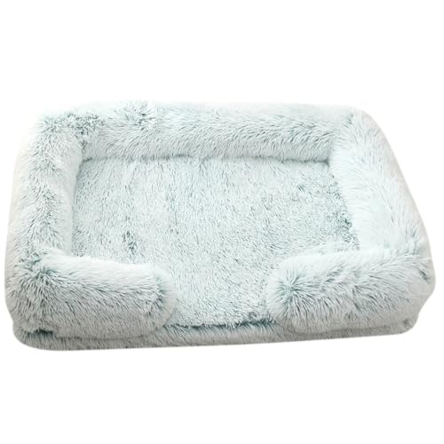 Mateju Hundebett Rechteckig Flauschig, Plüsch Haustierbett Katzenbett Abnehmbar Waschbar Flauschig Weiche Warme Hundekissen mit rutschfest Unterseite Katzenkissen (Weiß + Grün,M 57x45cm) von Mateju