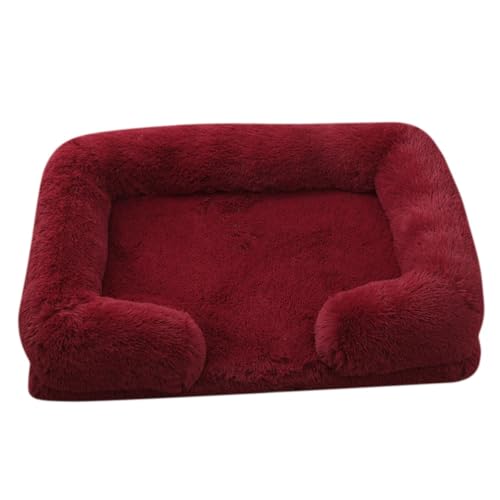 Mateju Hundebett Rechteckig Flauschig, Plüsch Haustierbett Katzenbett Flauschig Weiche Warme Hundekissen mit rutschfest Unterseite Katzenkissen, Abnehmbar Waschbar (Burgund,L 80x53cm) von Mateju