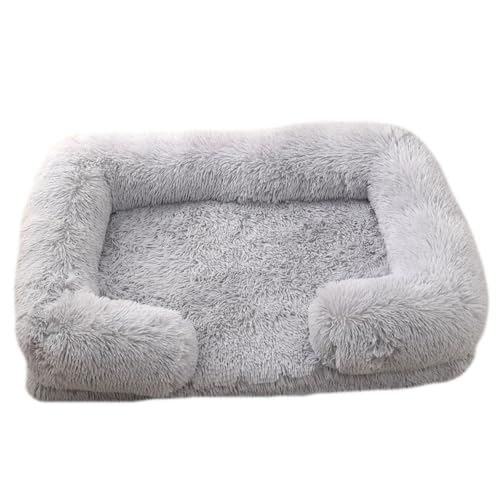 Mateju Hundebett Rechteckig Flauschig, Plüsch Haustierbett Katzenbett Flauschig Weiche Warme Hundekissen mit rutschfest Unterseite Katzenkissen, Abnehmbar Waschbar (Hellgrau,M 57x45cm) von Mateju