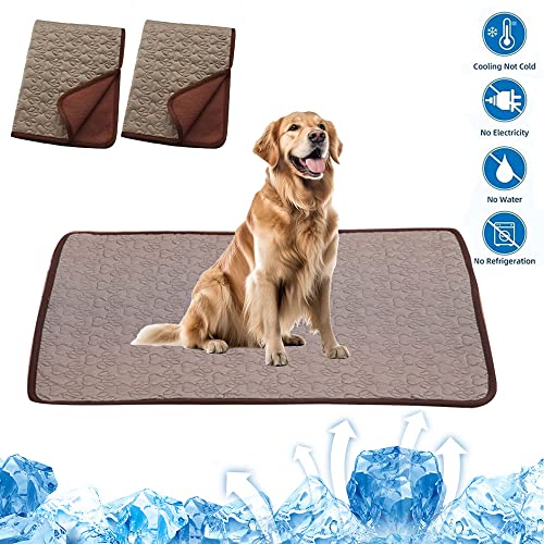 Mateju Kühldecke für Hunde Katzen 2PCS Haustiere Selbst Kühlende Sommer Kühlende Prägung Hundematte, Waschbar rutschfest Kühlkissen für Zuhause Unterwegs oder im Auto (150x100cm,Braun) von Mateju