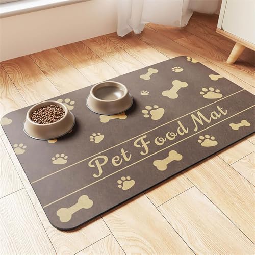 Mateju Napfunterlage Hund Katzen, Hund rutschfest Saugfähig Schnelltrocknend Futtermatte Hunde Katzen Matte, Hundespuren Napfunterlage Katze Hundenapf Unterlage (B Braun,30x40cm) von Mateju
