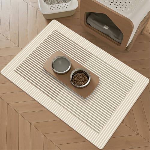 Mateju Napfunterlage Hund Katzen, Modern Futtermatte Hunde rutschfest Saugfähig Schnelltrocknend Futtermatte Matte, Napfunterlage Katze Hundenapf Unterlage (Streifen,80x50cm) von Mateju