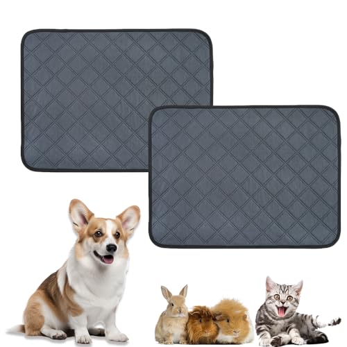 Mateju Waschbar Haustier-Urinunterlage Wiederverwendbare 2 Stück Welpenunterlagen Matte für Hunde, Trainingsunterlagen Welpen rutschfest Saugfähig für Haus Reise Haustierkiste (90x75cm,Dunkelgrau) von Mateju