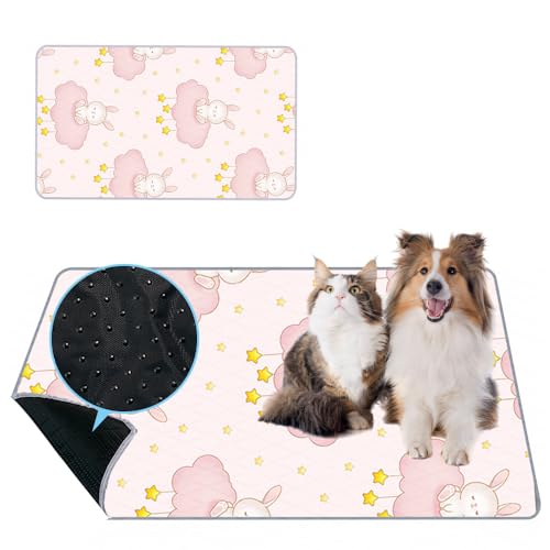 Mateju Welpenunterlagen Waschbar Trainingsunterlagen Welpen Haustier-Urinunterlage rutschfest Saugfähig Wiederverwendbare Hygieneunterlage für Haus Reise Haustierkiste (150x90cm,rosa Wolken) von Mateju