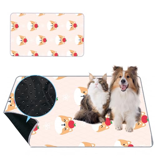 Mateju Welpenunterlagen Waschbar Trainingsunterlagen Welpen Haustier-Urinunterlage rutschfest Saugfähig Wiederverwendbare Hygieneunterlage für Haus Reise Haustierkiste (60x45cm,Beige-Corgi) von Mateju