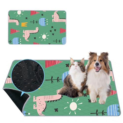 Mateju Welpenunterlagen Waschbar Trainingsunterlagen Welpen Haustier-Urinunterlage rutschfest Saugfähig Wiederverwendbare Hygieneunterlage für Haus Reise Haustierkiste (70x50cm,Dinosaurier) von Mateju