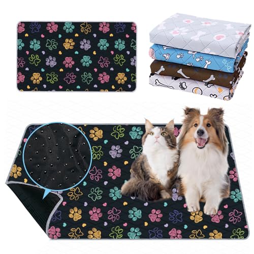 Mateju Welpenunterlagen Waschbar Welpen Trainingsunterlagen Haustier-Urinunterlage rutschfest Saugfähig Wiederverwendbare Hygieneunterlage für Haus Reise Haustierkiste (100x70cm,Bunte Pfoten) von Mateju