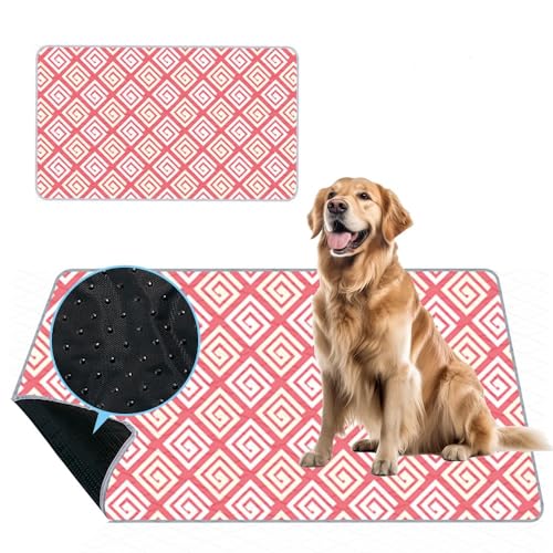 Mateju Welpenunterlagen Waschbar Welpen Trainingsunterlagen Haustier-Urinunterlage rutschfest Saugfähig Wiederverwendbare Hygieneunterlage für Haus Reise Haustierkiste (60x45cm,Rosa Geometrie) von Mateju