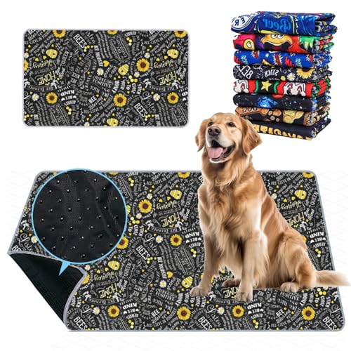 Mateju Welpenunterlagen Waschbar Welpen Trainingsunterlagen Haustier-Urinunterlage rutschfest Saugfähig Wiederverwendbare Hygieneunterlage für Haus Reise Haustierkiste (70x50cm,Gänseblümchen) von Mateju