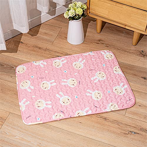 Mateju Welpenunterlagen Waschbare Welpen Hunde Trainingsunterlagen Haustier-Urinunterlage Wiederverwendbare rutschfest Saugfähig Matte für Haus Reise Haustierkiste (Rosa Hase,90x70cm) von Mateju