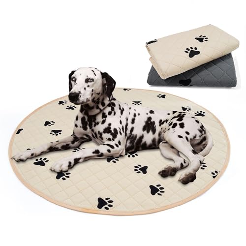 Mateju Wiederverwendbare Puppy Pads, Welpen Unterlage Urin Absorption PIPI Matten für Hunde Welpenunterlagen Waschbar Trainingspads für Hunde Katze (Rund-90cm,Khaki) von Mateju