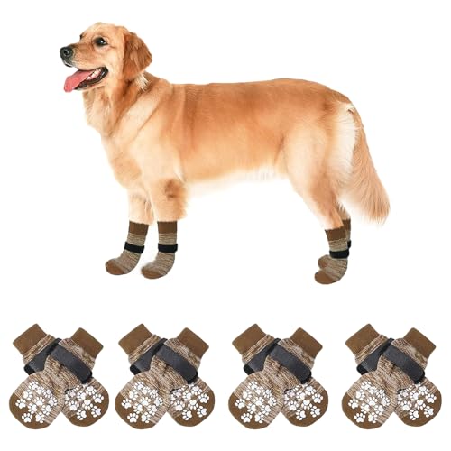 Matsizen 2 Paar Hundesocken Anti Rutsch Antirutschsocken Hund Hunde Socken Pfotenschutz für Hunde Socken für Hunde Hundesocken Outdoor Winter mit Verstellbaren Riemen für Innenbereich (Braun, L) von Matsizen
