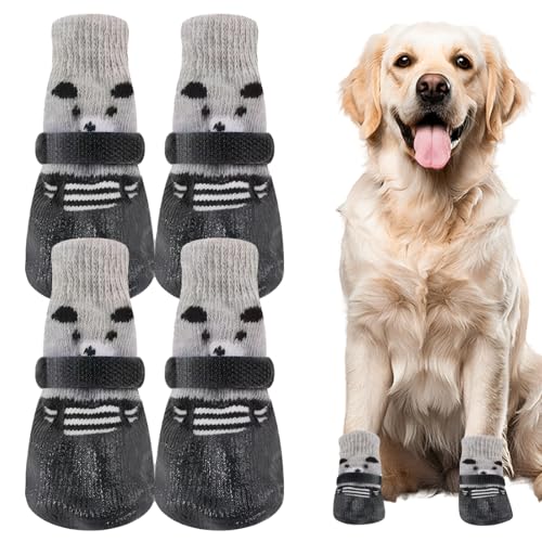 Matsizen 2 Paar Hundesocken Anti Rutsch Hundeschuhe Pfotenschutz Outdoor Winter Hunde Schuhe Schwarz für kleine, mittelgroße, große und ältere Hunde von Matsizen