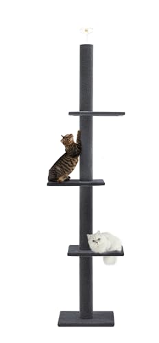 Max & Marlow Kratzbaum vom Boden bis zur Decke, Höhe 241,3–274,3 cm, verstellbarer Kätzchenbaum, hoher Kletterbaum mit Teppich-Kratzbaum und Matte, Katzenstange für Hauskatzen, Dunkelgrau von Max & Marlow