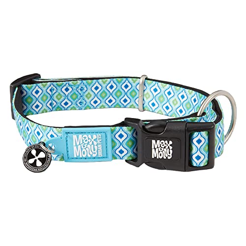 Max & Molly Retro-Hundehalsband mit Sicherheits-QR-Code, weich, verstellbar und wasserdicht, niedliches adrettes Design für Mädchen und Jungen, Hunde und Welpen, Größe M, Blau von Max & Molly Urban Pets