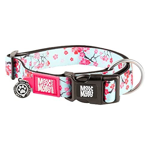 Max & Molly Gotcha! Hundehalsband Halsband Hund mit Smart ID, gepolstertes Neopren Halsband mit Design für kleine, mittelgroße & große Hunde, wasserdicht, bequem, verstellbar, Cherry Bloom, M von Max & Molly Urban Pets