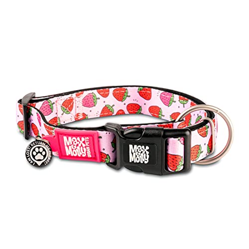 Max & Molly Gotcha! Hundehalsband Halsband Hund mit Smart ID, gepolstertes Neopren Halsband mit Design für kleine, mittelgroße & große Hunde, wasserdicht, bequem, verstellbar, Strawberry Dream, L von Max & Molly Urban Pets