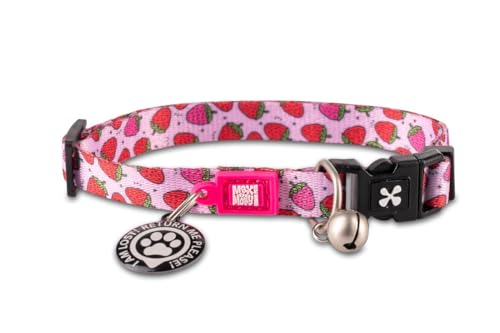 Max & Molly Katzenhalsband mit Glöckchen, Sicherheitsschnalle, verstellbare Größe und Smart ID, personalisiertes Etikett für Mädchen oder Jungen, Erdbeer-Design von Max & Molly Urban Pets