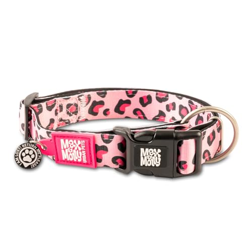 Max & Molly Gotcha! Hundehalsband Halsband Hund mit Smart ID, gepolstertes Neopren Halsband mit Design für kleine, mittelgroße & große Hunde, wasserdicht, bequem, verstellbar, Leopard Pink, XS von Max & Molly Urban Pets