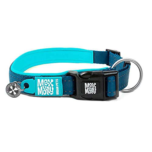 Max & Molly Matrix Smart ID Hundehalsband, Ultra-bequem, gepolstert, Neopren, Sport-Hundehalsband mit reflektierenden Nähten und Schutz für verlorene Haustiere, Blau, Größe S von Max & Molly