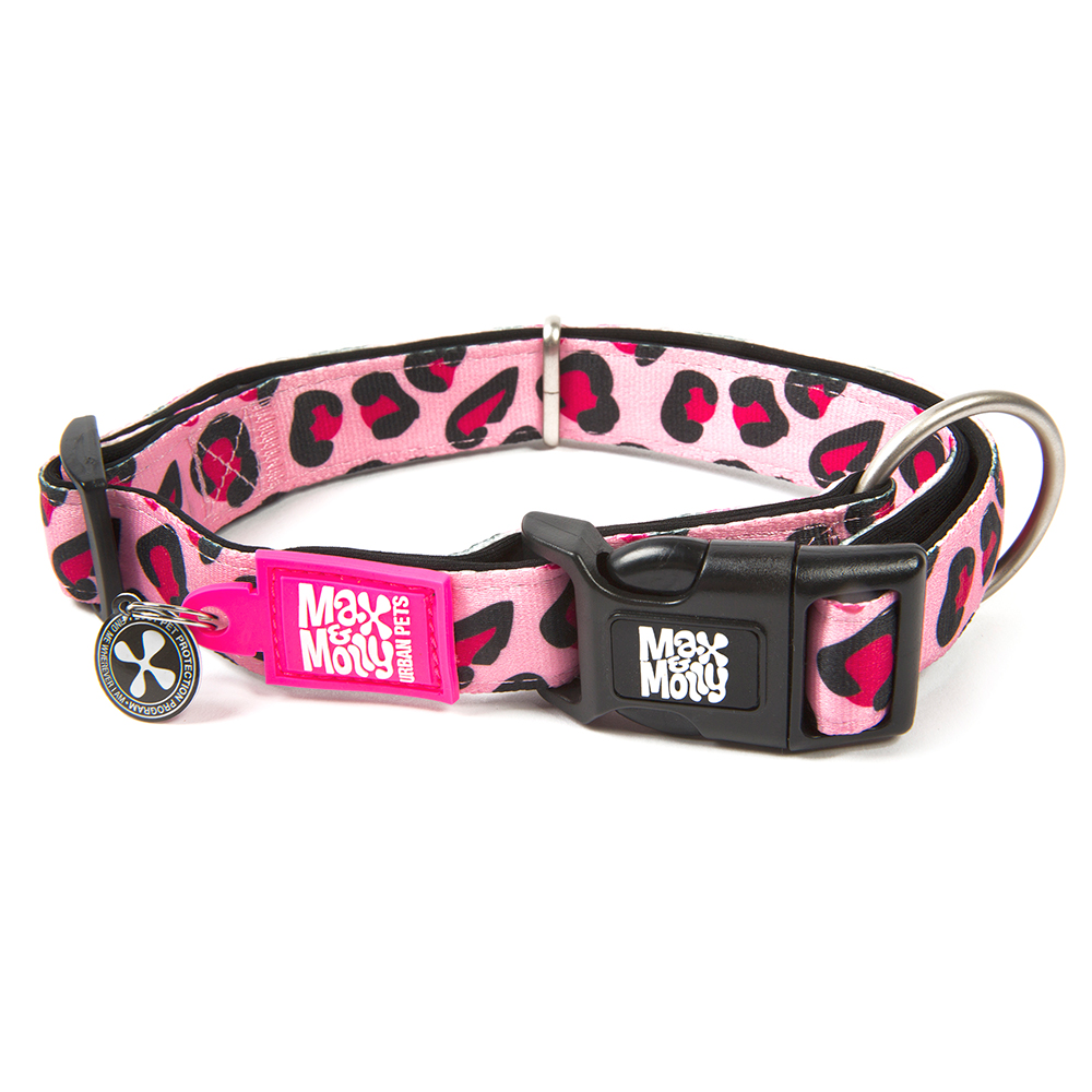 Max & Molly Smart ID Halsband Leopard Pink - Größe M: 34 - 55 cm Halsumfang, 20 mm breit von Max & Molly