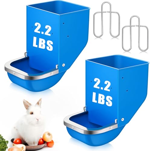 Maxcheck 2 Sets Kunststoff Kaninchen-Futterspender 1 kg große Kapazität Schwerkraftbehälter Futterspender Geflügel Kaninchen Futterspender mit U-förmigen Clips, geeignet für Kaninchen, Meerschweinchen von Maxcheck