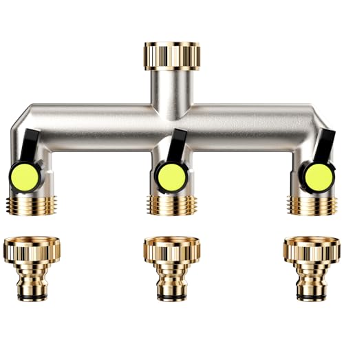 Maxentico Wasserverteiler(Messing), Wasseranschluss 3/4 Zoll Wasser Verteiler, Wasserhahn Messinganschluss, 3 Wege Mit Kugelhahn Zum Einstellen und Absperren des Wasserflusses, für Gartenschläuche von Maxentico