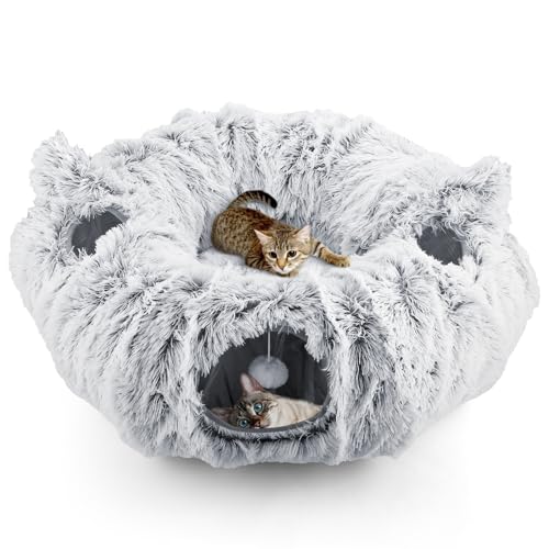 Maxetodo Katzentunnel Katzenhöhle Rund Rascheltunnel Für Katzen Indoor Faltbare Leuchtendes Design Katzen Donut Grau von Maxetodo