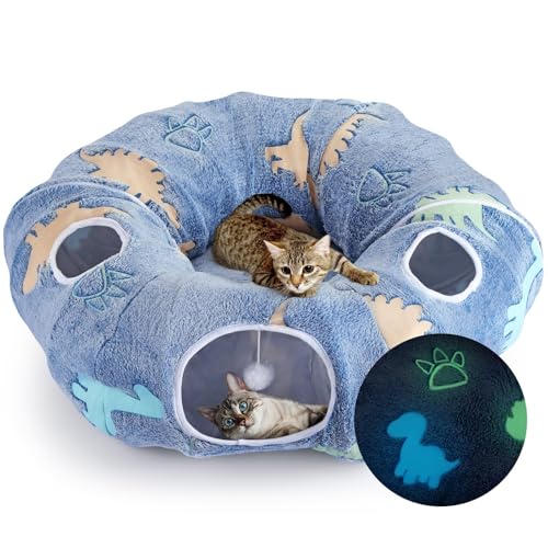 Maxetodo Katzentunnel Katzenhöhle Rund Rascheltunnel Für Katzen Indoor Faltbare Leuchtendes Design Katzen Donut Mit 4 Eingängen Katzenhöhle Für Haustiere Bis 10kg von Maxetodo