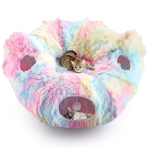 Maxetodo Katzentunnel Katzenhöhle Rund Rascheltunnel Für Katzen Indoor Faltbare Leuchtendes Design Katzen Donut Pink von Maxetodo