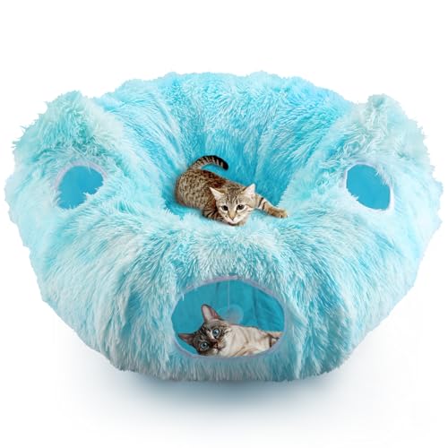 Maxetodo Katzentunnel Katzenhöhle Rund Rascheltunnel Für Katzen Indoor Faltbare Leuchtendes Design Katzen Donut azurblau von Maxetodo