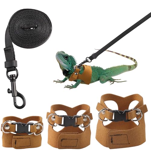 Maxqzin Bartagamengeschirr und Leine, 3er-Pack, Bartagamenleine und Geschirr mit Zugseil, geeignet für Eidechsen und andere kleine Reptilien (S, M, L) von Maxqzin