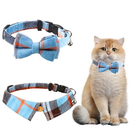 Maxqzin Katzenhalsband mit Fliege, abnehmbare Fliege für Katzen, Halsband, Katzenfliege, Halsband, niedliches kariertes Kätzchenhalsband mit Glöckchen, verstellbares Haustierhalsband für das tägliche von Maxqzin