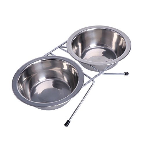 Maxtonser Double Dog Bowl Pet Feeding Station Stainless Steel Water and Food Bowls with Non Skid Stand for Cats Puppy Small Dogs,Bowl Dish von Maxtonser
