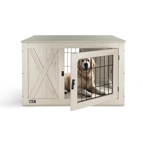 MaxxPet Hundebox Holz, Hundebox für Zuhause, Hundekäfig, Hundehütte Indoor, Gitterbox Hund, Dog Crate, Hundehaus Wohnzimmer, 96x61x64cm, Braun von MaxxPet