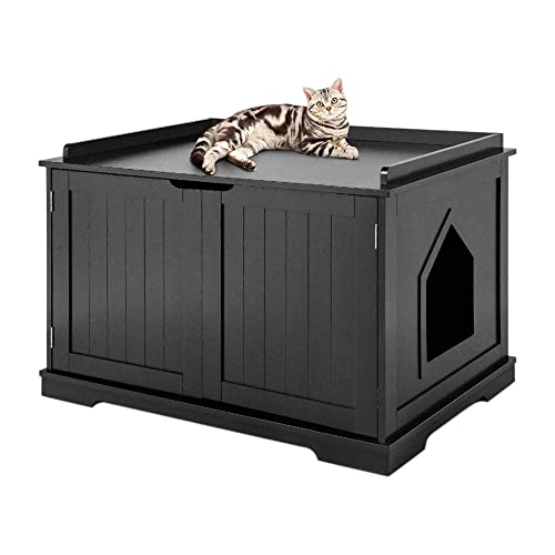 MaxxPet Katzenhaus - Katzenschrank Indoor und Outdoor - Katzenhöhle - Katzenschrank für Katzentoilette - Cat House - 75x53x52 cm - Katzenklo Schrank - Scwharz von MaxxPet