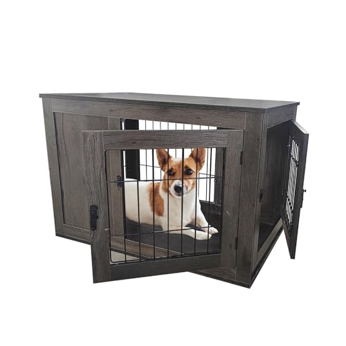 MaxxPet Hondenkooi Van hout, 96 x 61 x 64 cm, dierenkooi, huisdierkooi, roosterbox voor honden, hondenbox met 2 deuren, modern hondenhok voor binnen - Bruin von MaxxPet