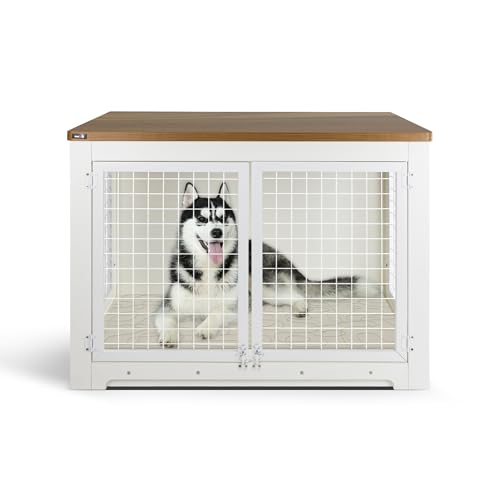MaxxPet Hundebank aus Holz - Bank - Hundehaus für drinnen - 106x60x77cm - Weiß von MaxxPet