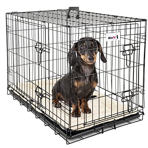 MaxxPet Hundebox Faltbar - Hundekäfig für Zuhause - 2 Türen - Hundetransportbox - Transportbox Hund & Katze - 76x48x53 cm - inkl. Hundekissen - Faltbarer Schwarzer Metall von MaxxPet