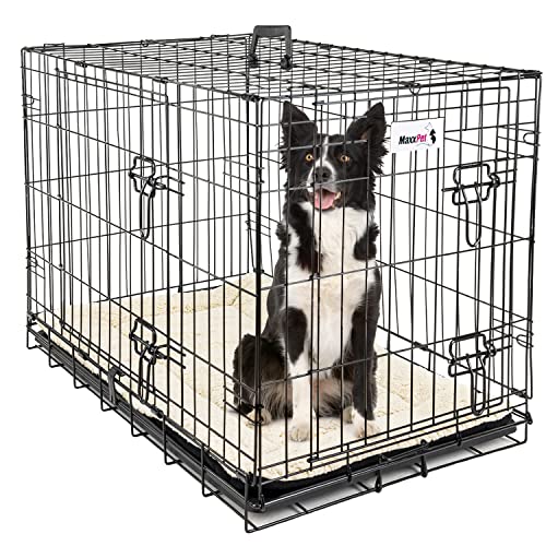 MaxxPet Hundebox Faltbar - Hundekäfig für Zuhause - 2 Türen - Hundetransportbox - Transportbox Hund & Katze - 107x71x76 cm - inkl. Hundekissen - Faltbarer Schwarzer Metall von MaxxPet