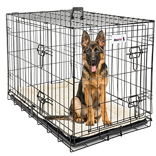 MaxxPet Hundebox Faltbar - Hundekäfig für Zuhause - 2 Türen - Hundetransportbox - Transportbox Hund & Katze - 122x76x84 cm - inkl. Hundekissen - Faltbarer Schwarzer Metall von MaxxPet