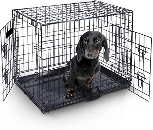 MaxxPet Hundebox Faltbar - Hundekäfig für Zuhause - 2 Türen - Hundetransportbox - Gitterbox Hund - Transportbox Hund & Katze - Faltbarer Schwarzer Metall - 63x44x50 cm - Schwarz von MaxxPet