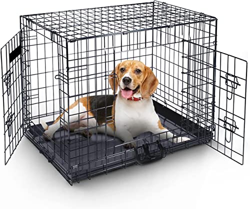 MaxxPet Hundebox Faltbar - Hundekäfig für Zuhause - 2 Türen - Hundetransportbox - Gitterbox Hund - Transportbox Hund & Katze - Faltbarer Schwarzer Metall - 92x58x64 cm - Schwarz von MaxxPet