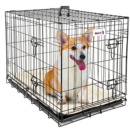 MaxxPet Hundebox Metall, Hundebox für Zuhause, Hundekäfig Groß, Mit 2 Türen, Gitterbox Große Hunde, Faltbare Dog Crate Mit Hundekissen, Hundehütte Indoor, Outdoor 91x57x64cm, Schwarz MaxxPet Hundebox Metall, Hundebox für Zuhause, Hundekäfig Groß, Mit 2 Türen, Gitterbox Große Hunde, Faltbare Dog Crate Mit Hundekissen, Hundehütte Indoor, Outdoor 91x57x64cm, Schwarz von MaxxPet