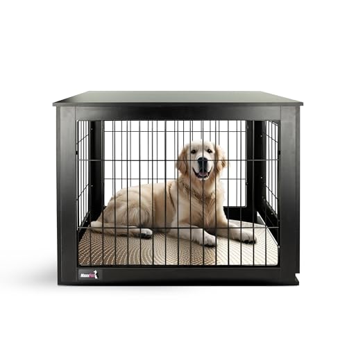 MaxxPet Hundekäfig Holz - Tierkäfig - Haustierkäfig - Gitterbox Hund - Hundebox mit 1 Tür - Moderne Hundehütte Indoor für Hunde - 89x61x73 cm - Schwarz von MaxxPet