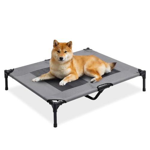 MaxxPet Hundeliege Outdoor - Hundebett erhöht 91x76x18cm – Outdoor Liege mittelgrosse Hunde - Haustierbett klappbar - Sonnenliege Hund für Garten, terrasse - Hunde hängematte - Grau von MaxxPet