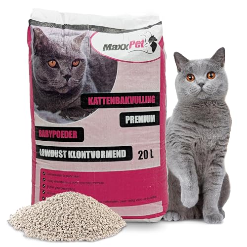MaxxPet Kattenbakvulling - Klonterend - Babypoeder geur - 20 Liter - Aroma - Weinig stof en Grove korrels von MaxxPet