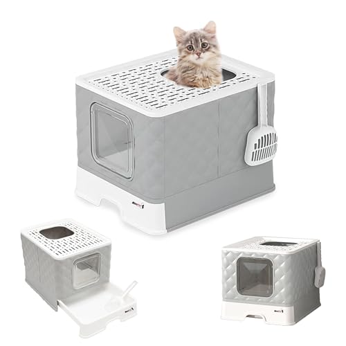 MaxxPet Katzenklo – Katzentoilette mit Deckel – Katzenklo geschlossen – Cat Litter Box mit 2 Eingänge – Mit herausnehmbarem Boden und Schaufel - Grau von MaxxPet