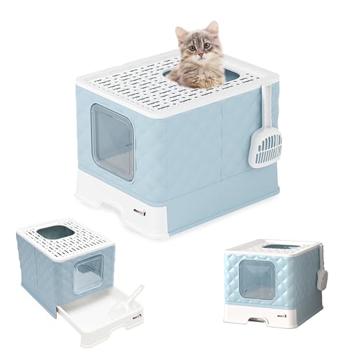 MaxxPet Katzenklo – Katzentoilette mit Deckel – Katzenklo geschlossen – Cat Litter Box mit 2 Eingänge – Mit herausnehmbarem Boden und Schaufel - Hellblau von MaxxPet
