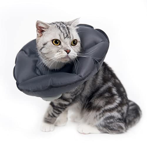 MayMaw Balloon Cat Cone Collar Soft, Hand-Press Inflatable Cat Recovery Cone for After Surgery, Cat Cone Alternative to Prevent Licking Biting Wounds, Foldable Lightweight E Collar for Cats Kittens von MayMaw